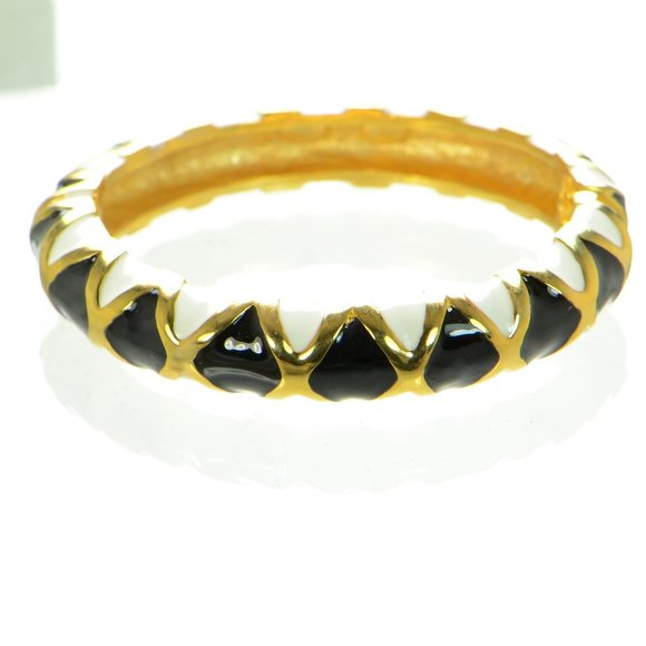 Kenneth Jay Lane KJL Polished Gold Black & White Enamel Bangle Bracelet - Picture 2 of 6